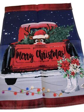 Red Farm Truck Christmas Garden Flag Holiday Party Banner Reindeer Winter Decor
